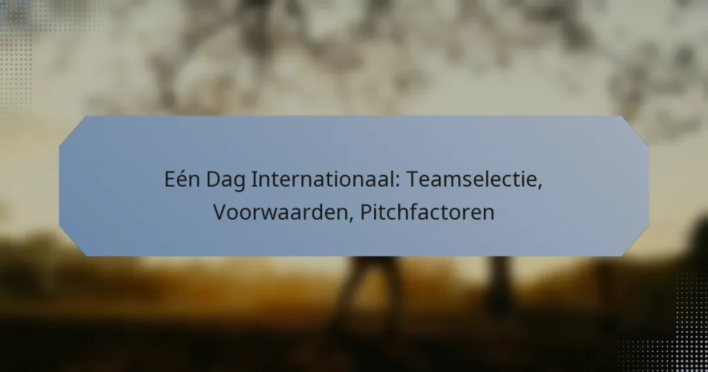Eén Dag Internationaal: Teamselectie, Voorwaarden, Pitchfactoren